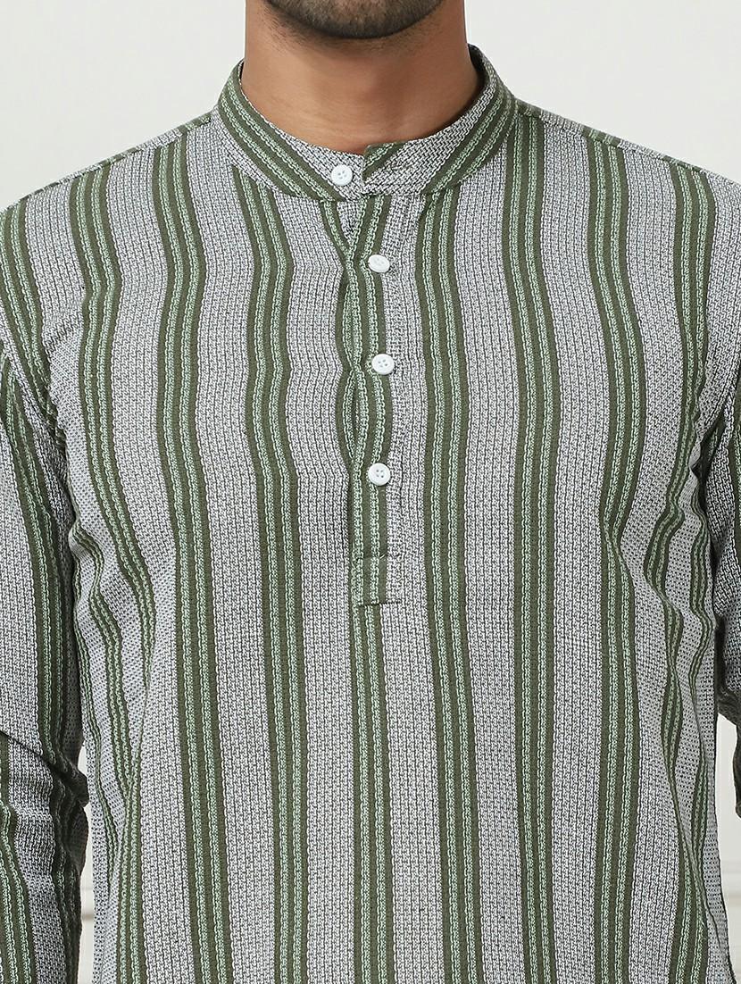 men mandarin neck striped short kurta - 21507231 - Standard Image - 5