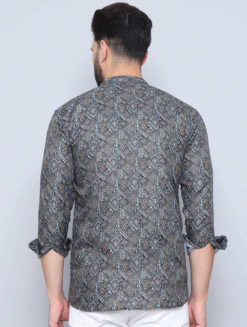 men mandarin neck printed short kurta - 21507235 - Standard Image - 3