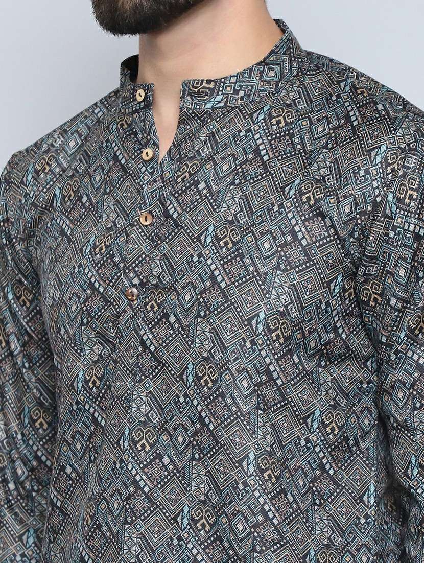 men mandarin neck printed short kurta - 21507235 - Standard Image - 5