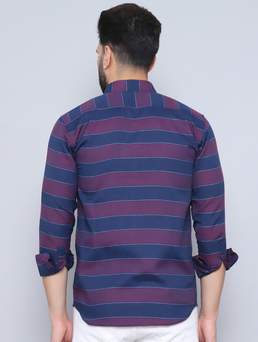 men navy blue striped cotton casual shirt - 21507238 - Standard Image - 3