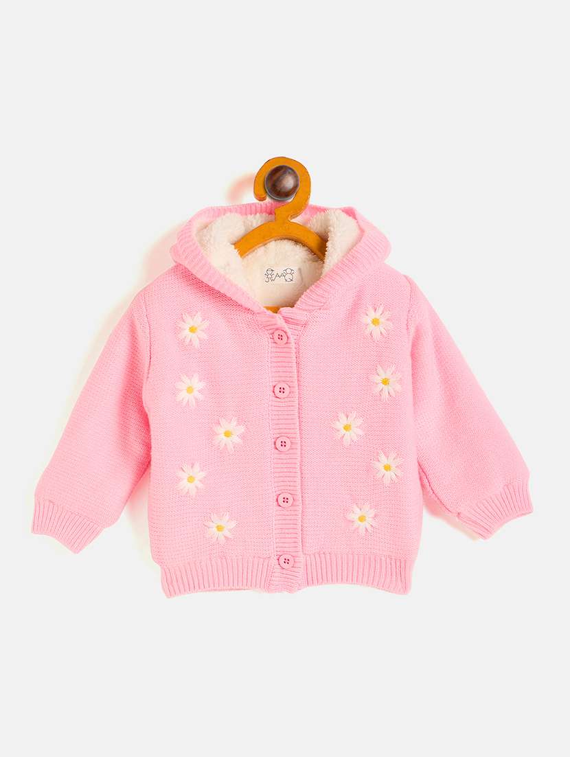 girls pink self design cotton sweater - 21507412 -  Zoom Image - 0