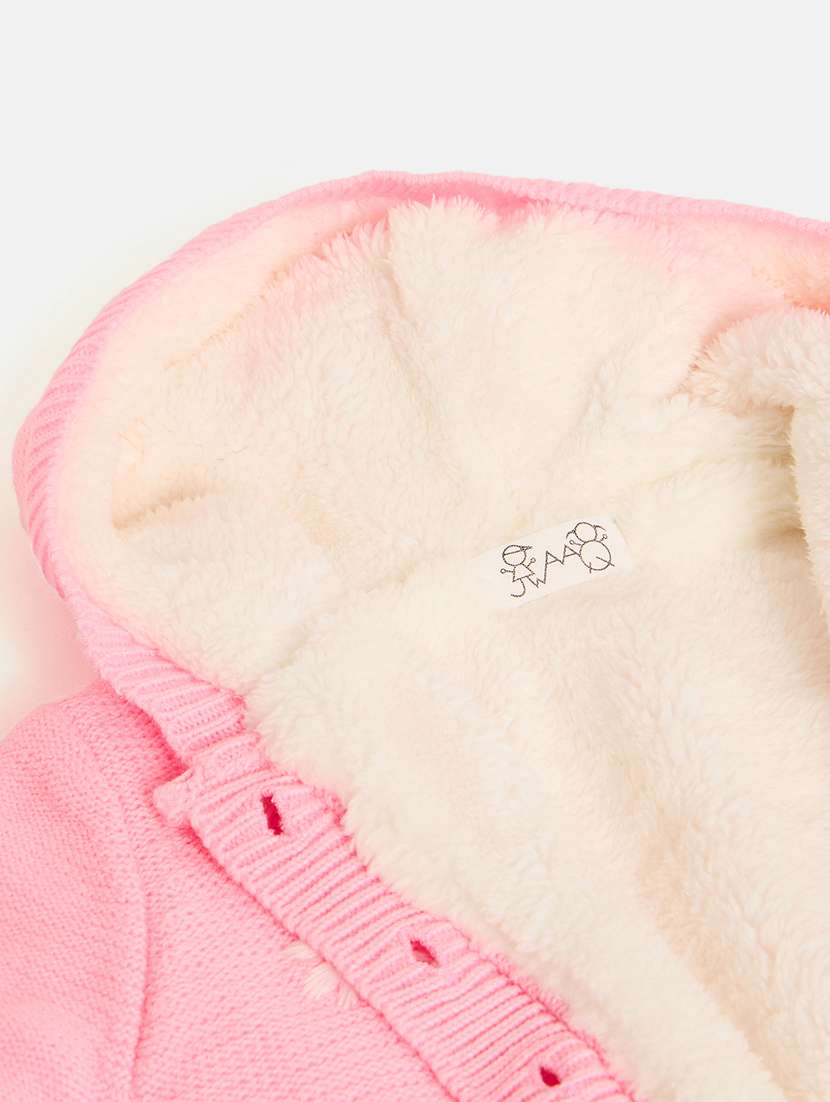 girls pink self design cotton sweater - 21507412 - Standard Image - 3