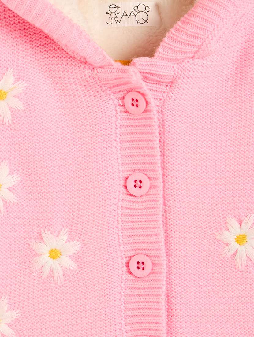 girls pink self design cotton sweater - 21507412 - Standard Image - 5