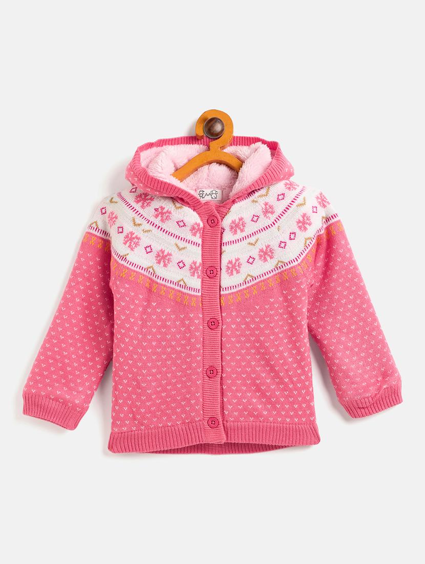 girls pink self design sweater - 21507473 - Zoom Image - 0