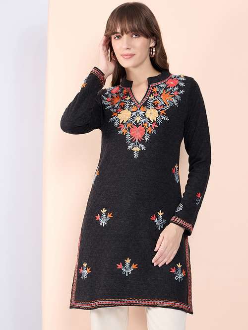 women black self design woolen kurta - 21507609 - Standard Image - 0