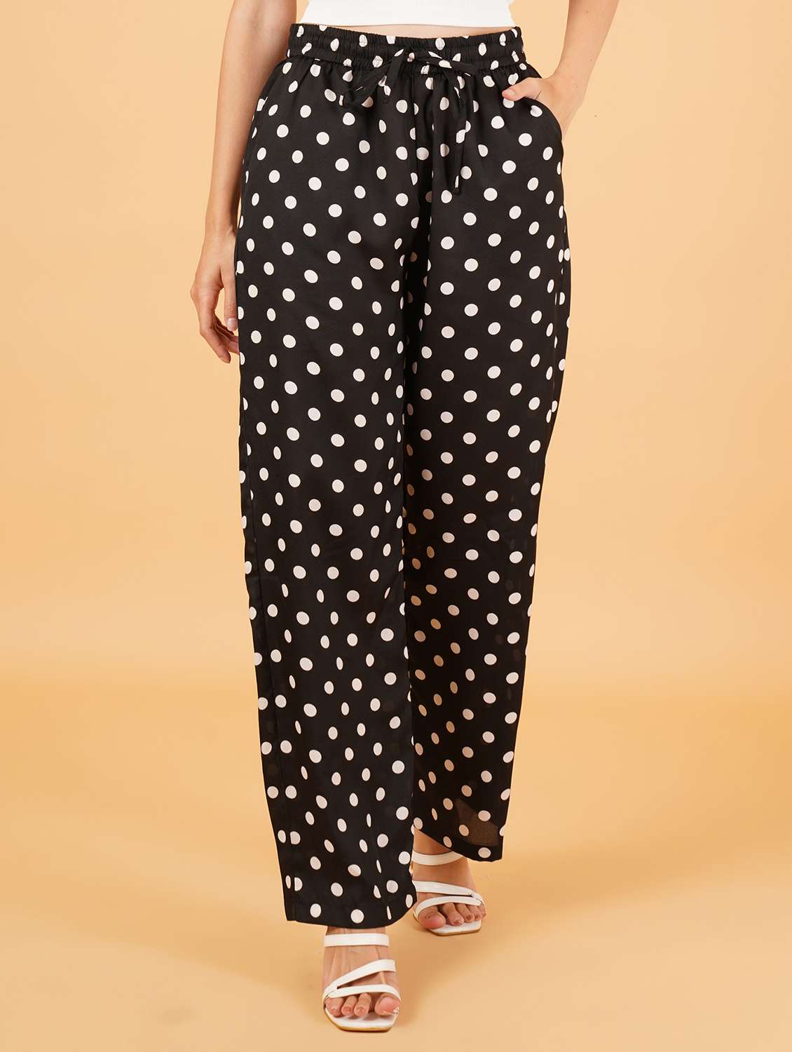 women ankle length polka dot printed palazzo