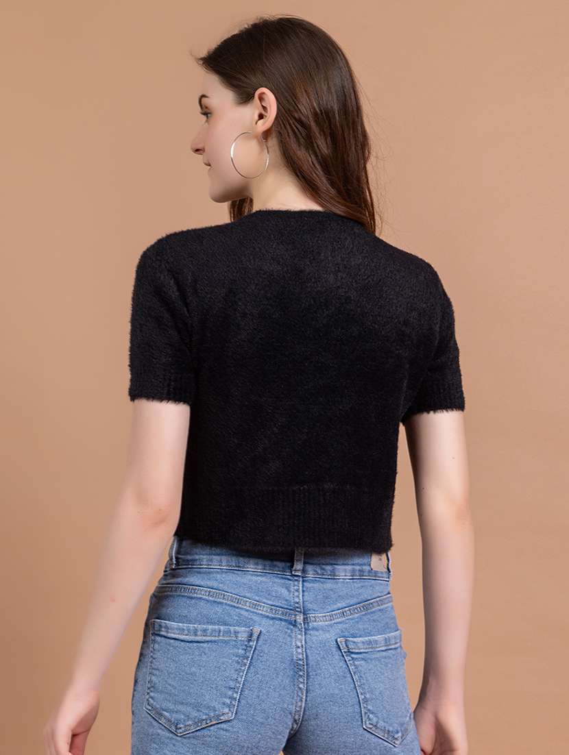women black wool crop top - 21507627 -  Standard Image - 3