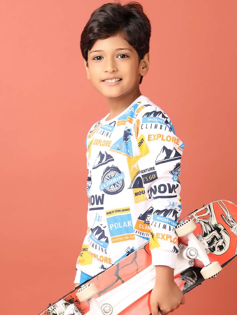 boys white printed full length set  - 21507664 -  Standard Image - 3