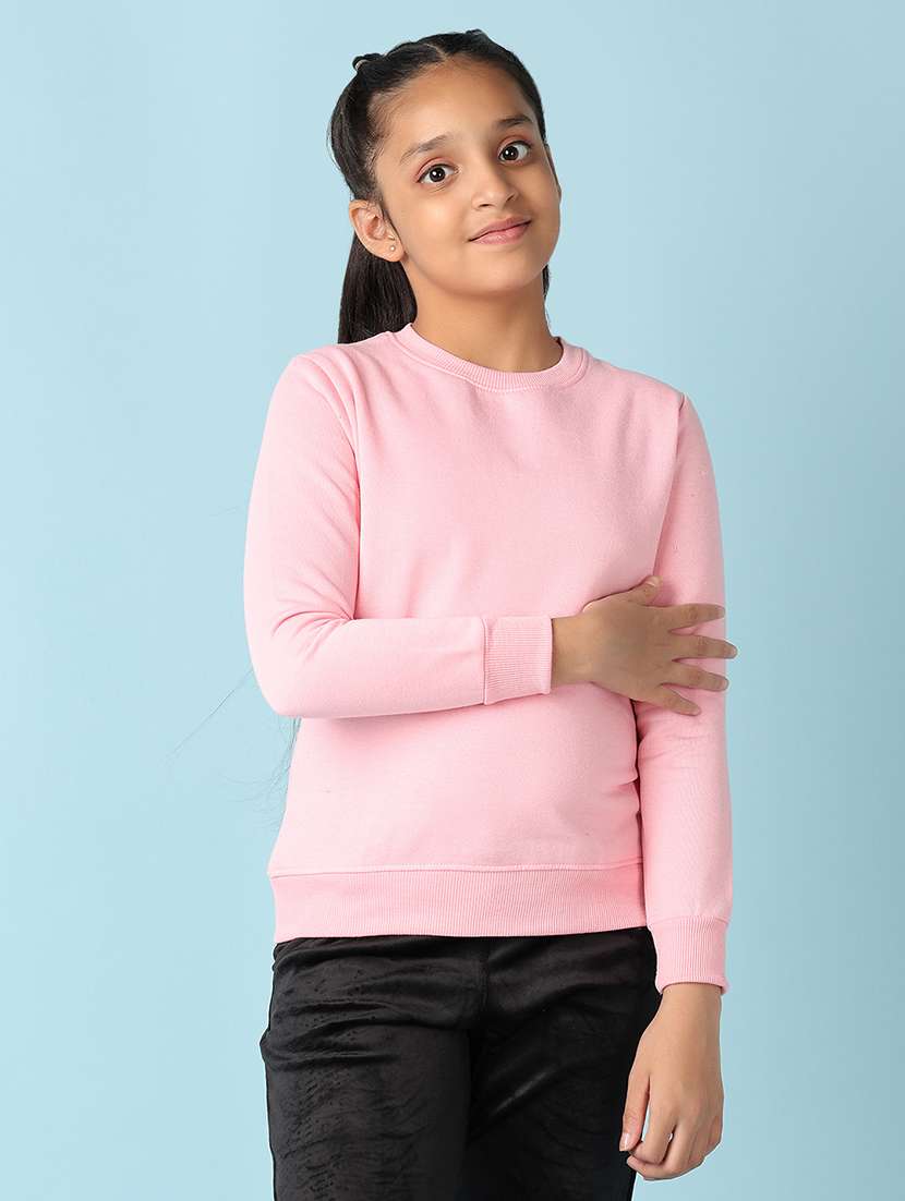 girls solid round neck sweatshirt - 21507672 -  Zoom Image - 0