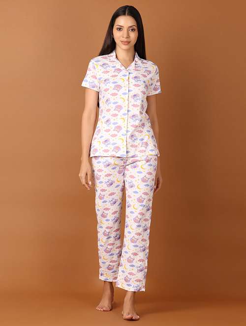 women white printed nightwear pyjama set