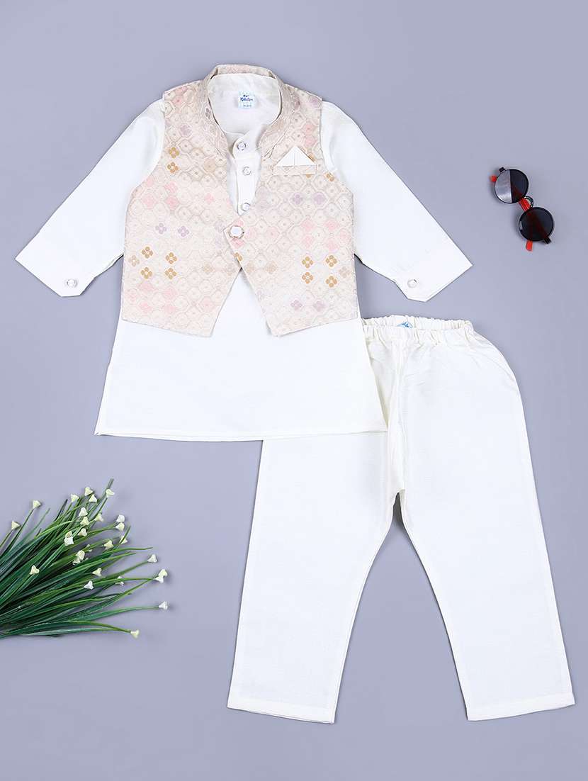 boys white self design kurta set