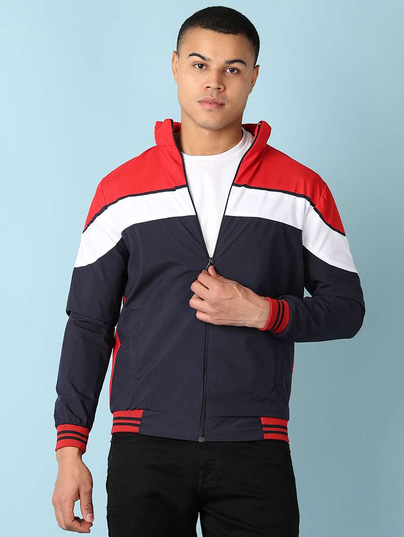 men color block bomber jacket