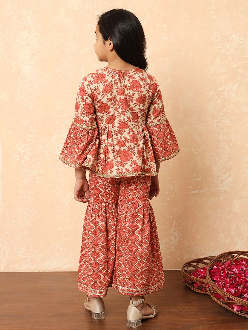 girls rust cotton kurta sharara set  - 21507981 -  Standard Image - 3