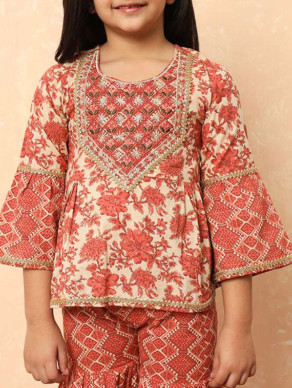 girls rust cotton kurta sharara set  - 21507981 -  Standard Image - 5