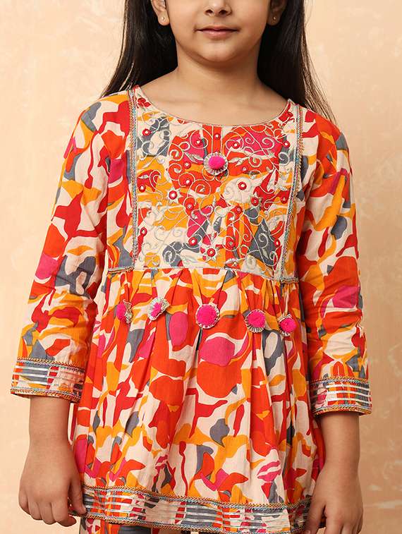 girls orange cotton kurta pant set  - 21507982 -  Standard Image - 5