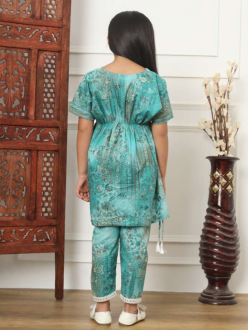 girls sea green cotton kurta pant set - 21507985 -  Standard Image - 3