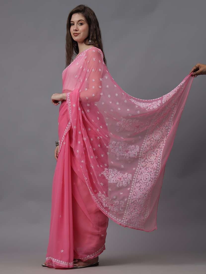 women chikankari work saree with blouse - 21508303 -  Standard Image - 3