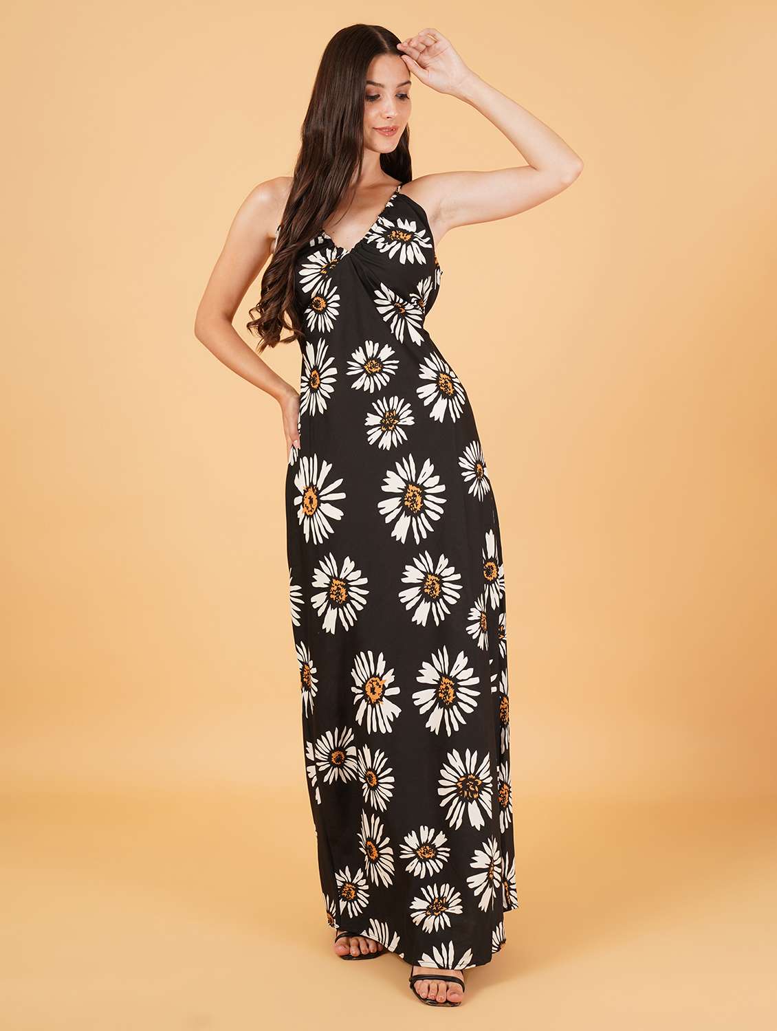 women black polyester a-line dress