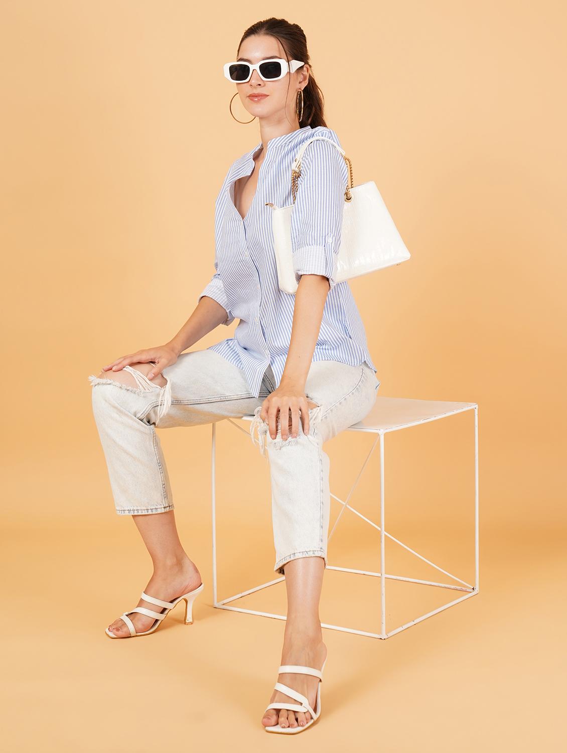 women blue cotton regular shirt - 21508368 - Standard Image - 3