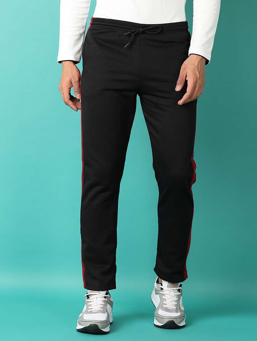 men mid rise side taped full length track pant