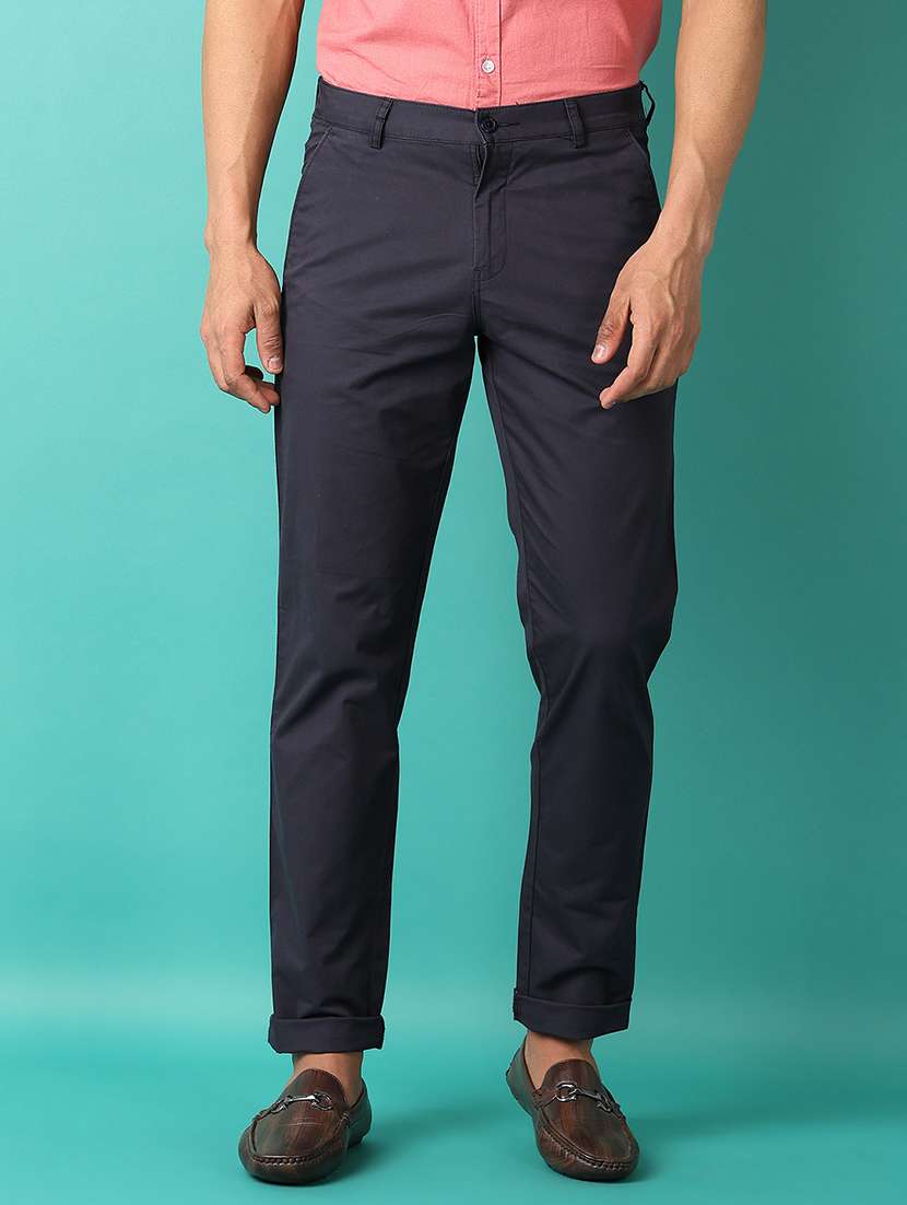 men mid-rise solid chinos casual trouser