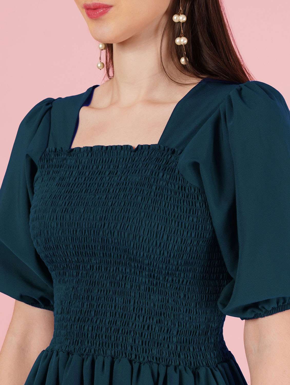 women teal blue polyester fit & flare dress - 21508790 -  Standard Image - 3