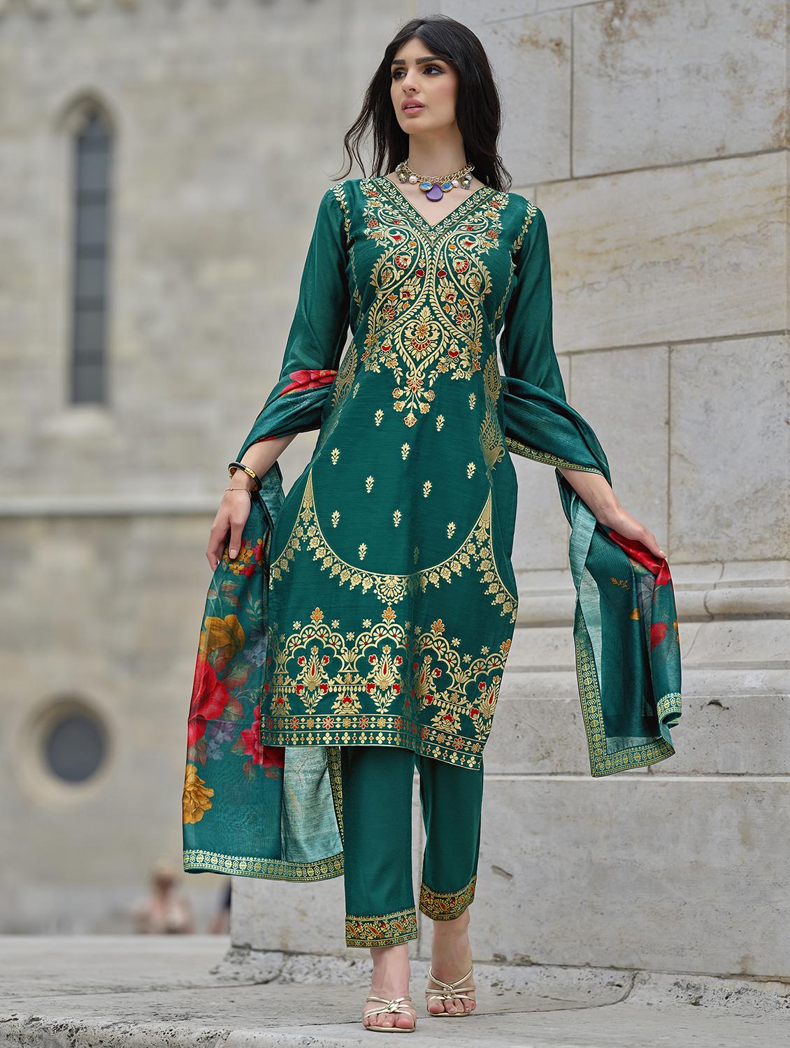 women three quarter sleeve kurta pant with dupatta set - 21508891 - Zoom Image - 0