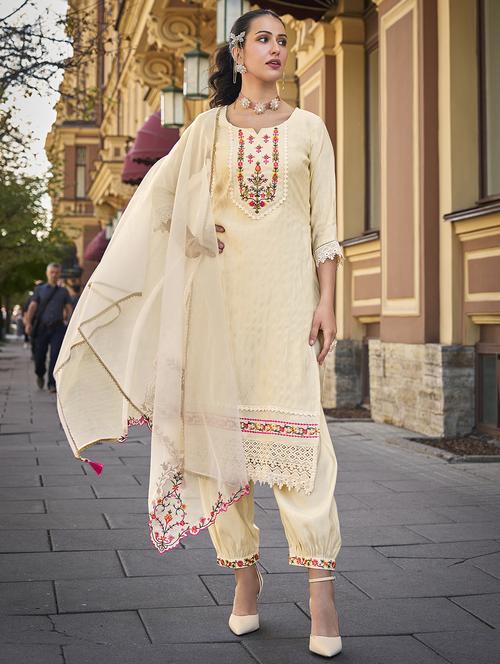 women three quarter sleeve kurta salwar with dupatta set - 21508903 - Standard Image - 0