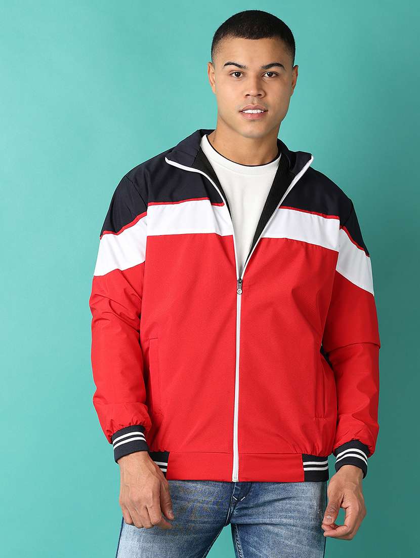 men long sleeves color block bomber jacket - 21508989 -  Zoom Image - 0