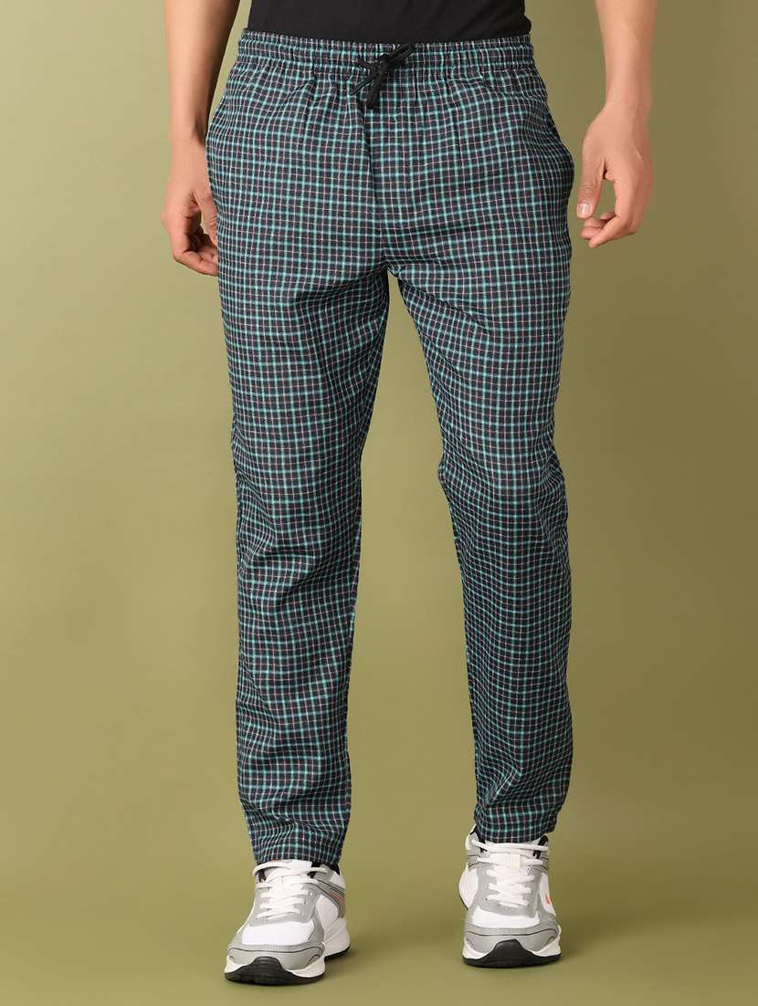 men navy blue checks regular fit pyjama