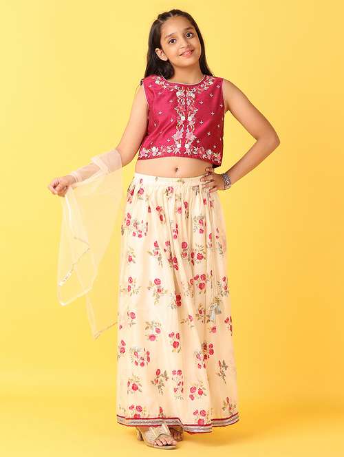 girl floral maroon lehenga choli with dupatta
