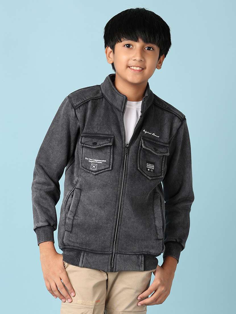 boys solid long sleeve zipper sweatshirt