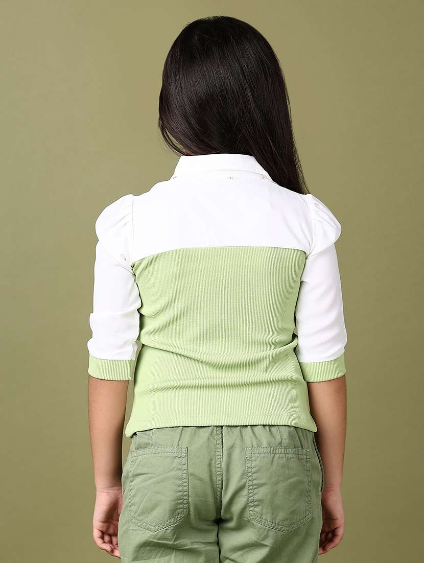girls color block three quarter sleeve top - 21509004 -  Standard Image - 3