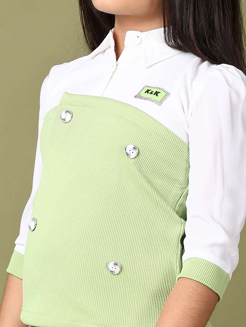 girls color block three quarter sleeve top - 21509004 -  Standard Image - 5