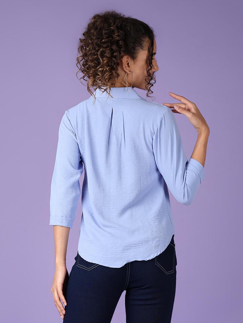 women light blue solid three quarter sleeve shirt - 21509098 - Standard Image - 3