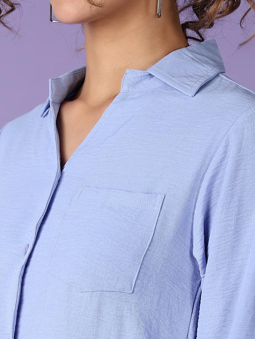 women light blue solid three quarter sleeve shirt - 21509098 - Standard Image - 5