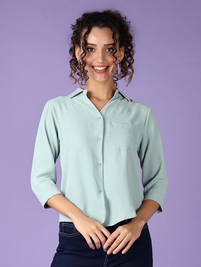 women sea green solid three quarter sleeve shirt - 21509099 - Zoom Image - 0