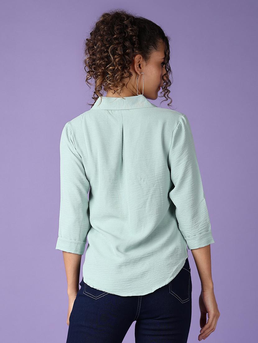 women sea green solid three quarter sleeve shirt - 21509099 - Standard Image - 3