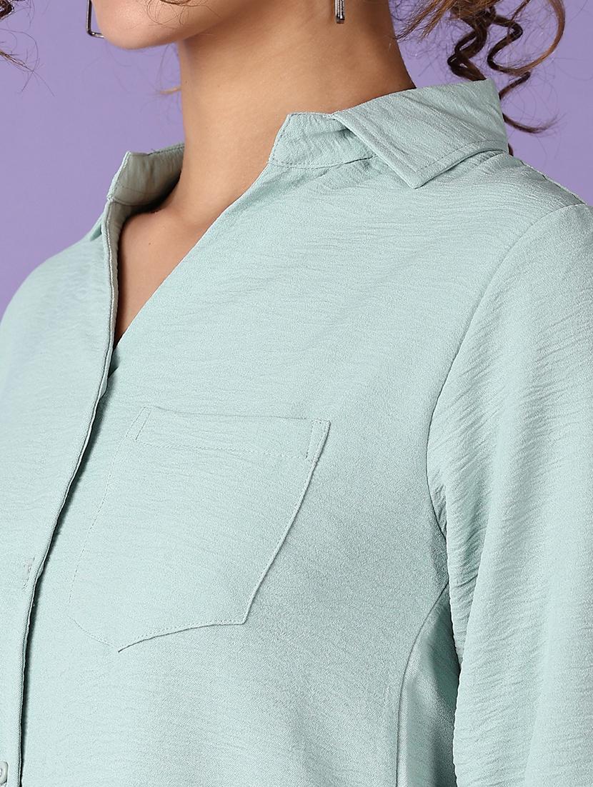 women sea green solid three quarter sleeve shirt - 21509099 - Standard Image - 5