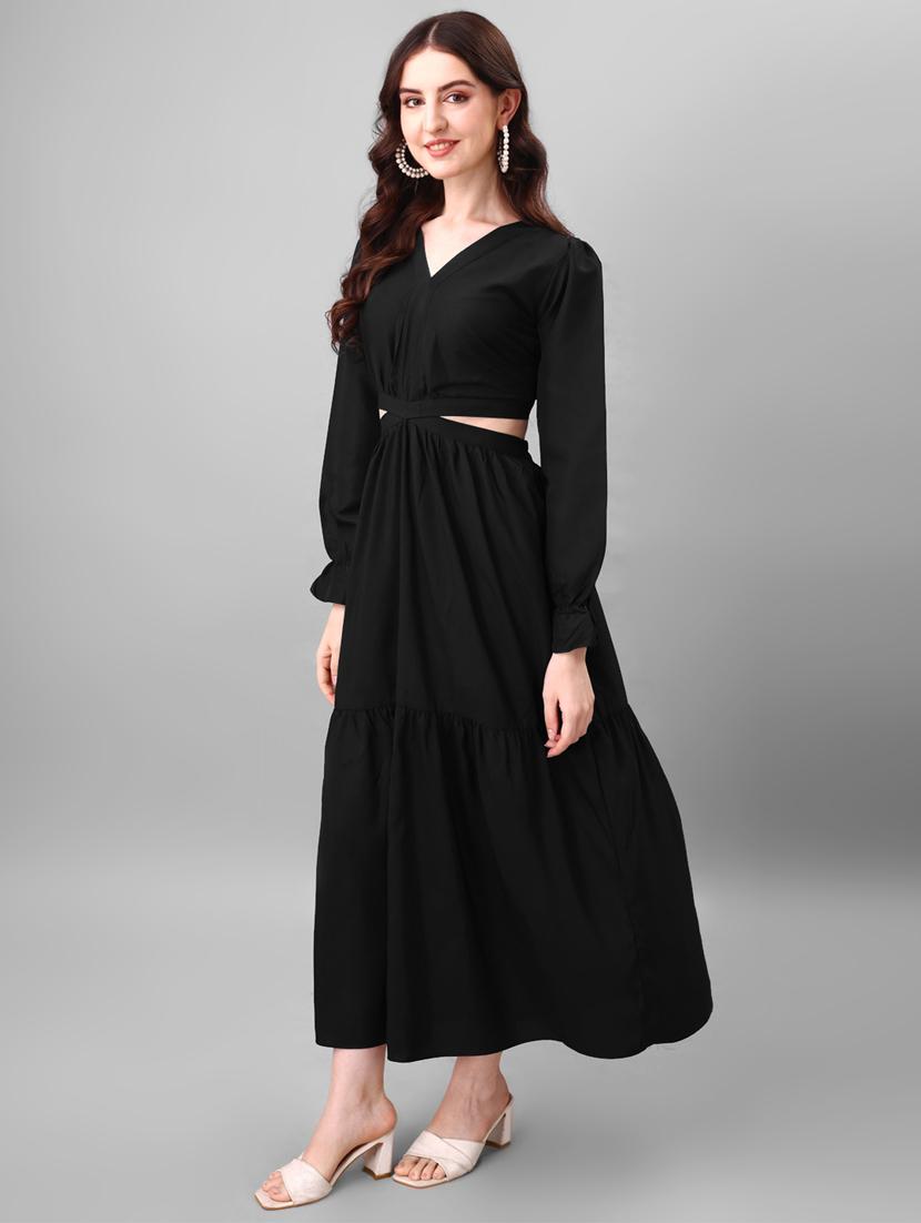 black solid fit & flare dress - 21509435 - Zoom Image - 0