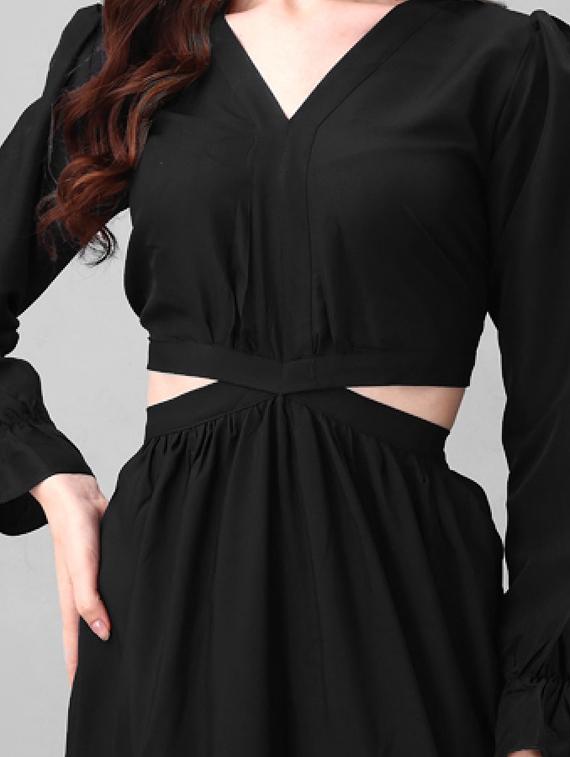 black solid fit & flare dress - 21509435 - Standard Image - 3
