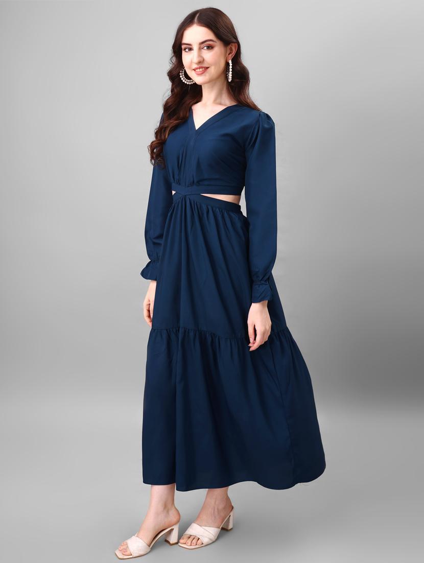 omen navy blue polyester a-line dress - 21509436 - Zoom Image - 0