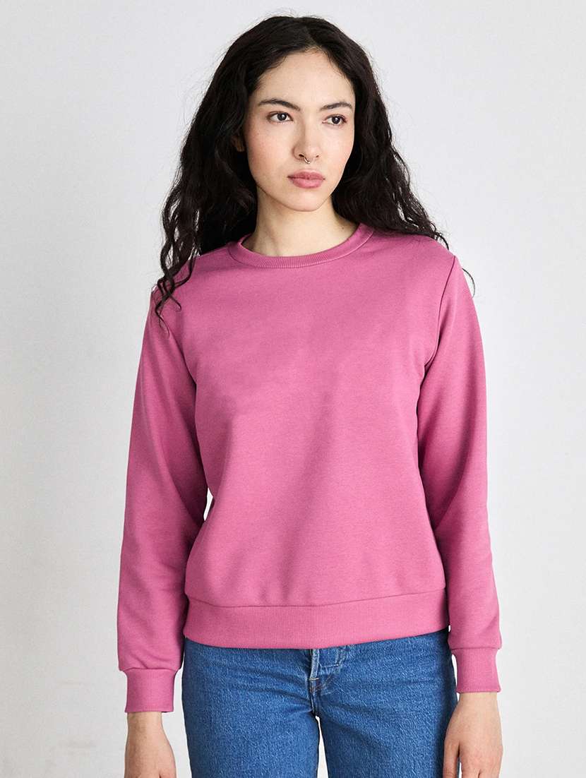 women pink plain long sleeves sweatshirt - 21509459 - Zoom Image - 0