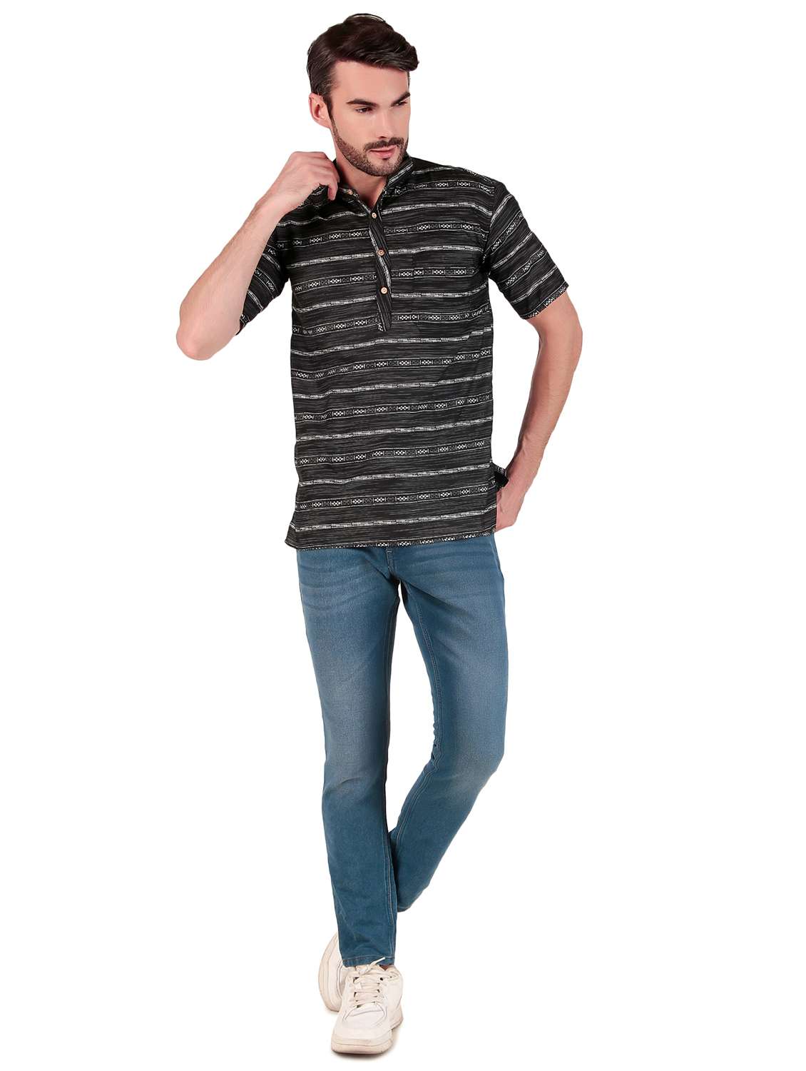 men self design short sleeves short kurta - 21509464 -  Standard Image - 3