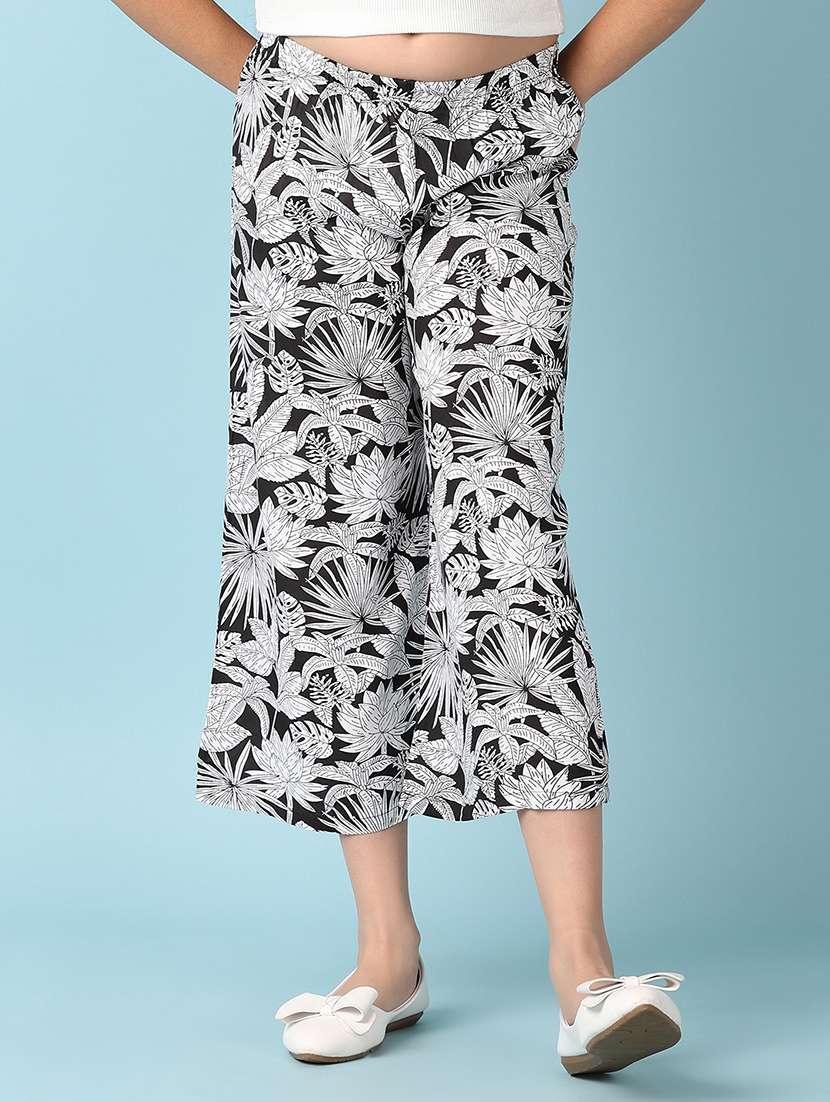 girls black printed culottes