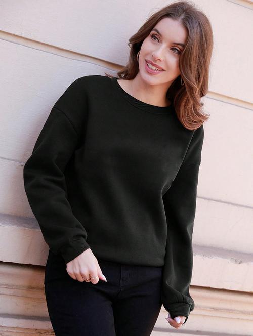 women black fleece plain sweatshirt - 21509907 -  Standard Image - 0