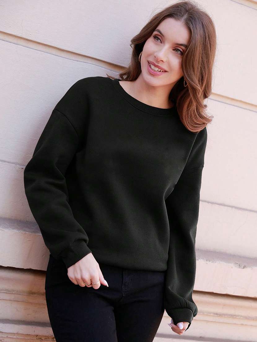 women black fleece plain sweatshirt