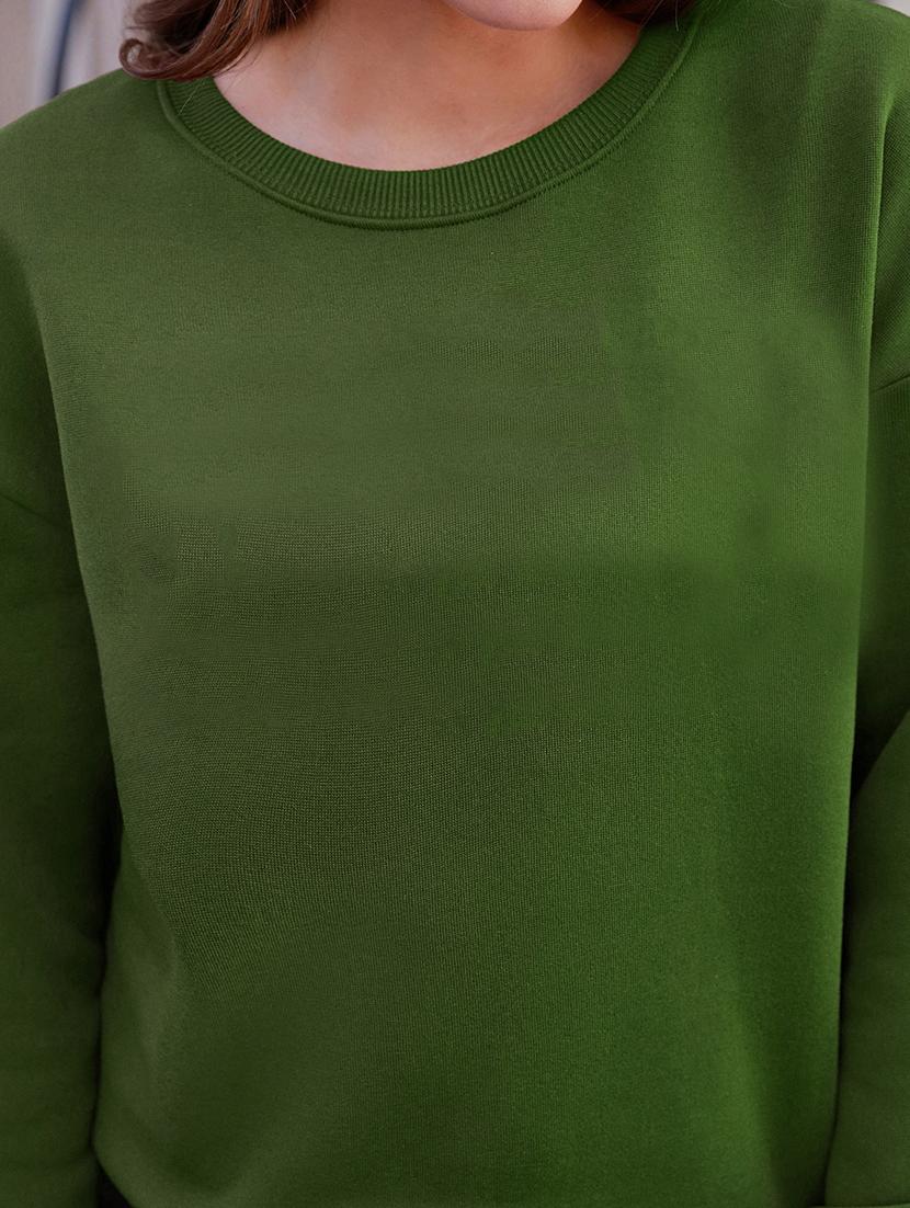 olive fleece plain sweatshirt - 21509913 - Standard Image - 3