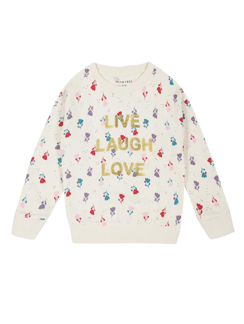 girls white cotton all over print sweatshirt - 21509930 -  Zoom Image - 0