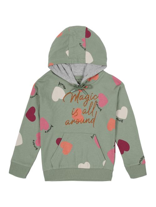 girls green cotton all over print sweatshirt - 21509936 - Standard Image - 0